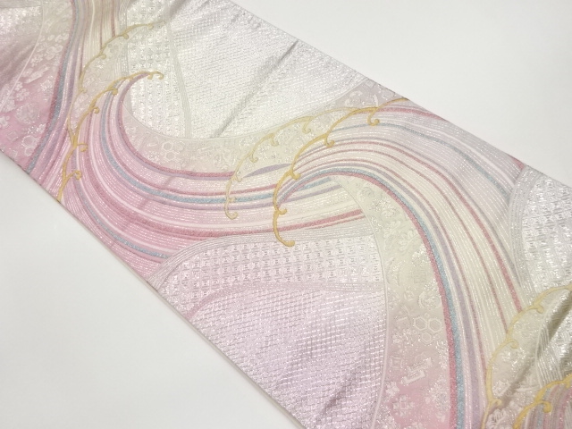 佐賀錦荒波に草花・宝尽くし模様織出し袋帯